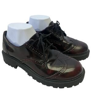 Divided Sz 6 Y2K Deep Red Maroon Chunky Derby Oxford Wide Heel Academia Shoes